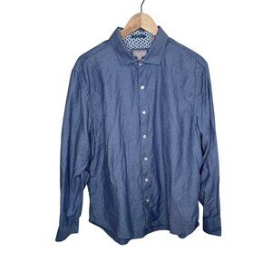 Ted Baker Mens XL Blue Herringbone Button-Up Cotton Shirt